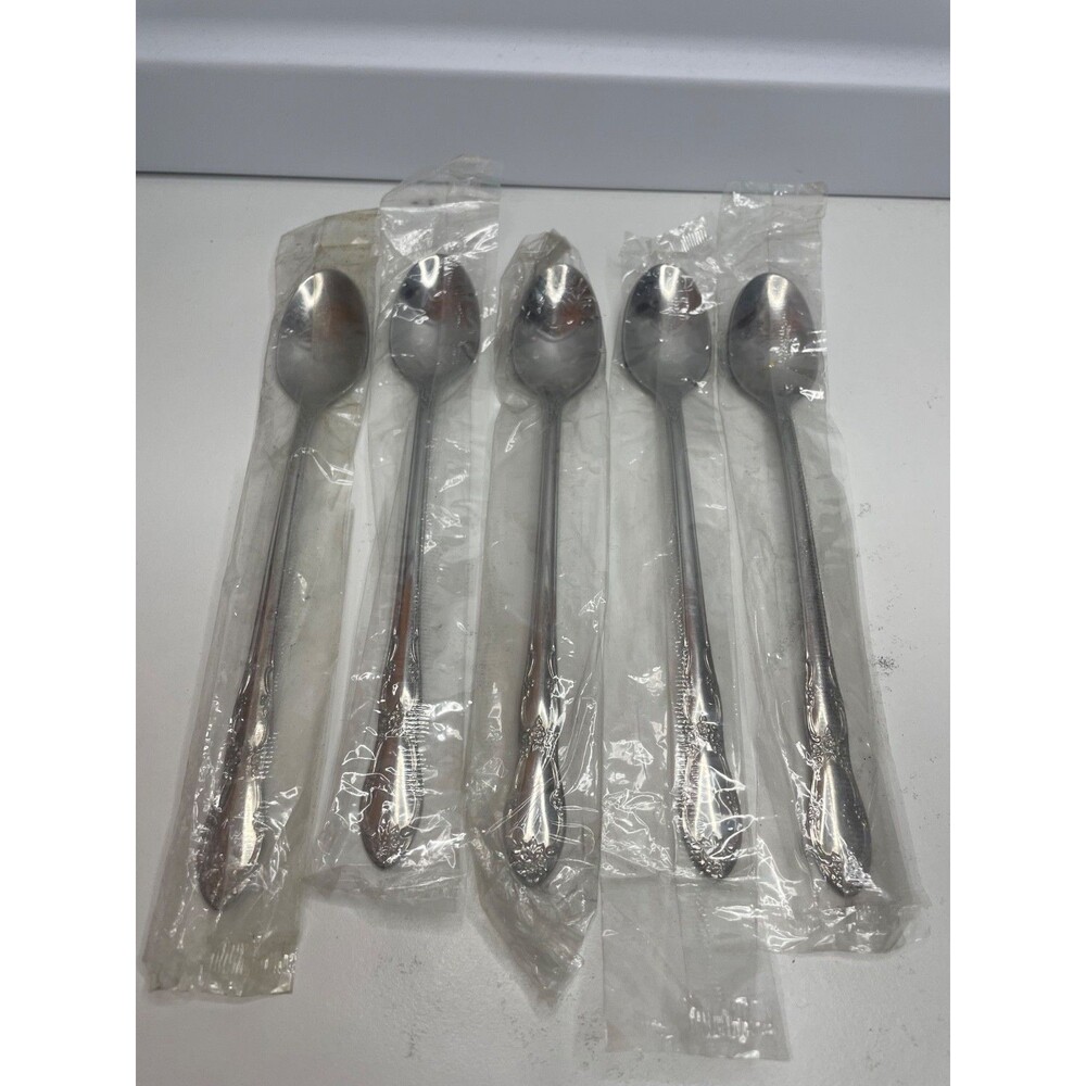 5 FENWAY / DAYDREAM  Iced Tea / Parfait Spoons Wm A Rogers Oneida Ltd Stainless
